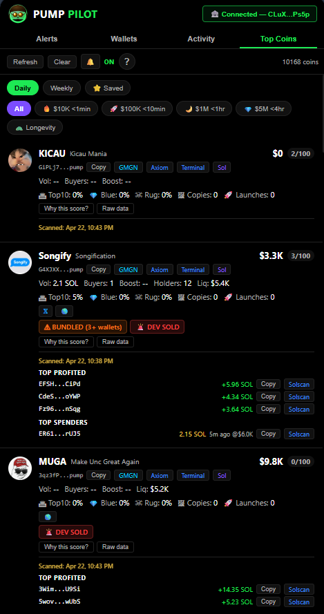 Pump Pilot alerts tab preview